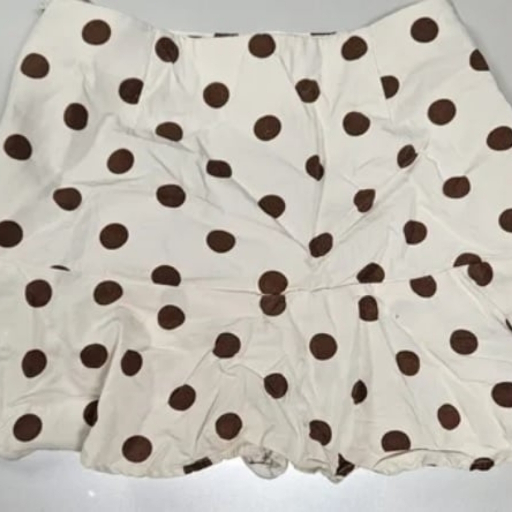 Zara Mini Skort Ruffle Cream/Brown Polka Dot Woman SZ S